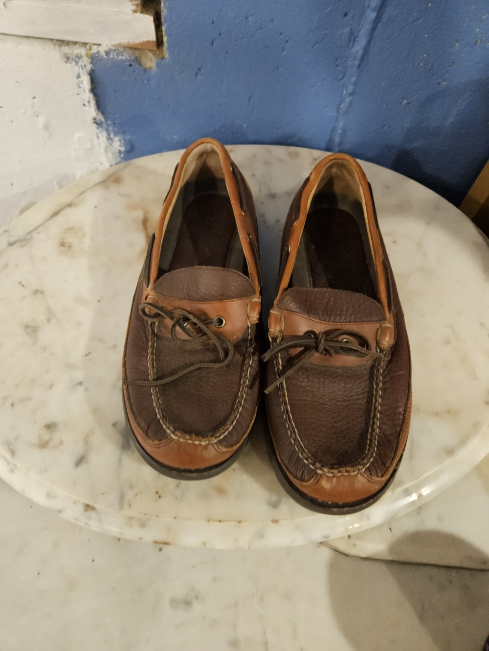 LL Bean Allagash Bison Leather Mens 10.5 M 273080 Brown Hand Sewn Shoes Moc Toe